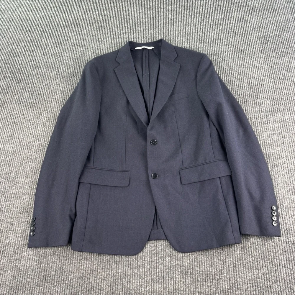 Zara Men Blazer XL Navy Blue 2 Button Sport Coat Notch Lapel Tailored Jacket